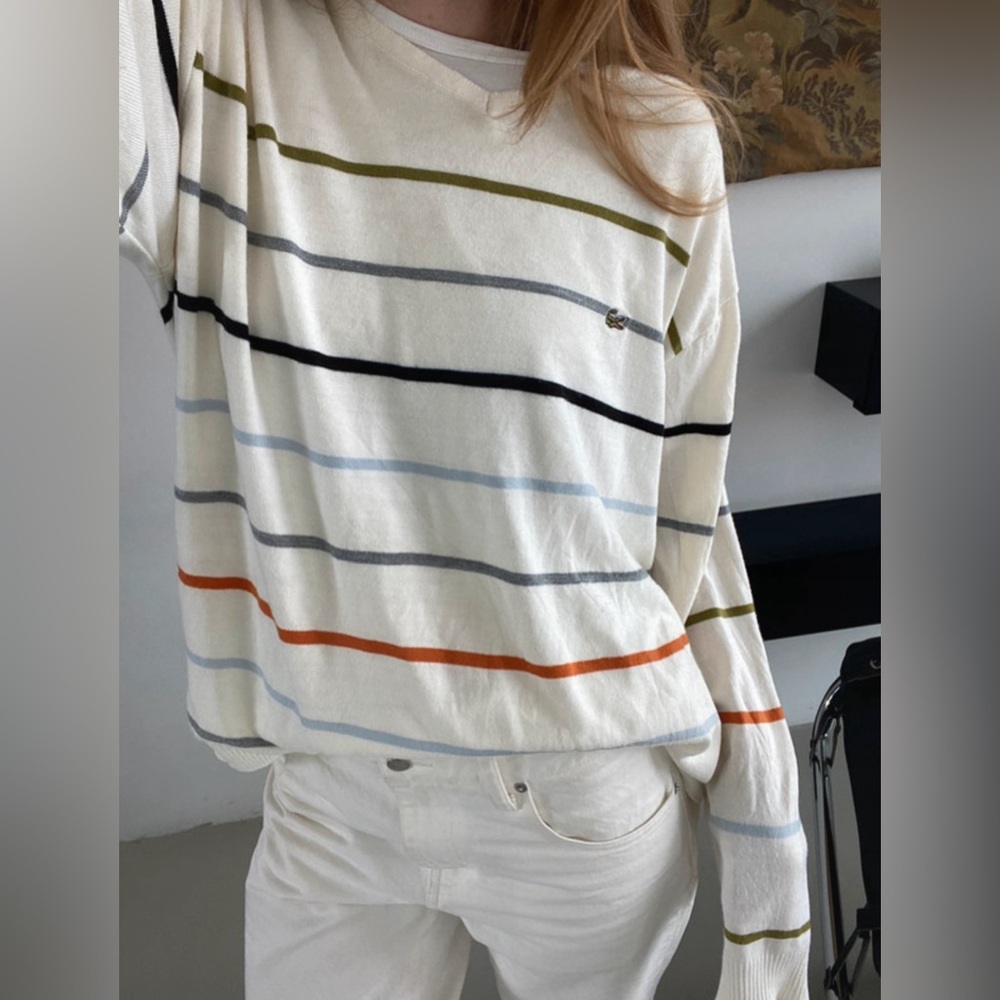 Lacoste Cream V-Neck Sweater